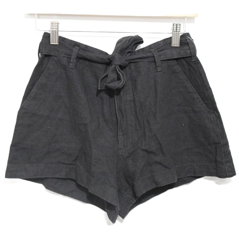 Womens Abercrombie & Fitch Black Linen High Waisted Paperbag Shorts Size XS